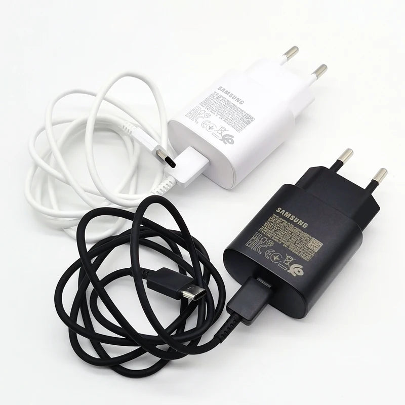 Chargeur ultra rapide Samsung 25W Type C pour Galaxy S24 S23 S20 S21 S22 Plus Note 20 10 A55 A35 A25 A15 Z Flip Fold 6 5 4 3