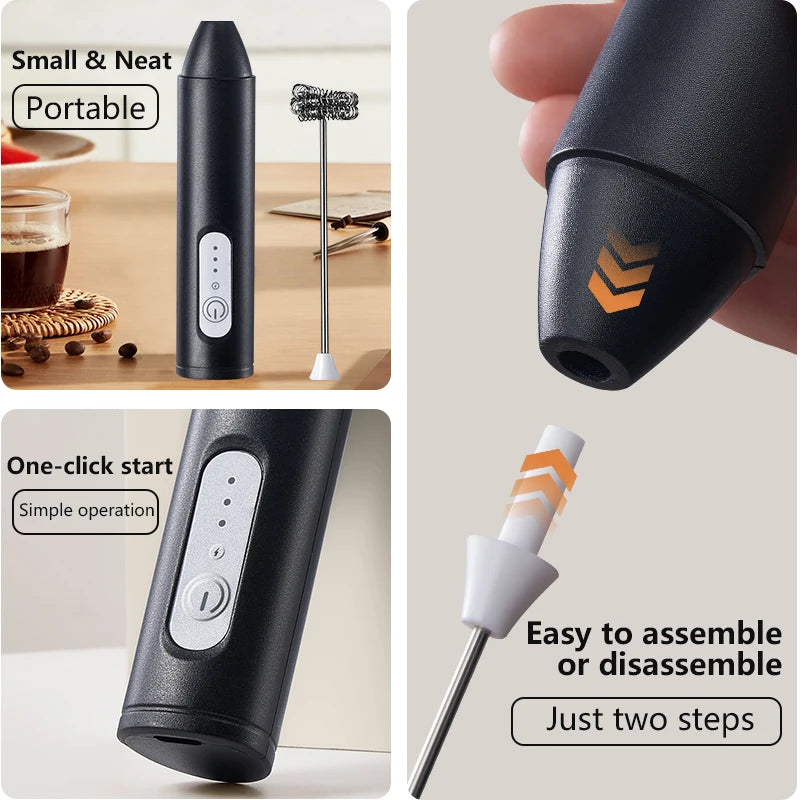 CHAUD Mousseur à lait électrique + Fouet à œufs Recharge sans fil Type-C 3 vitesses Mini batteur à main Mousseur à café Outils de cuisine