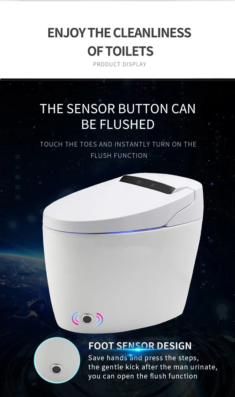 Smart toilet Intelligent, Automatic flip-top flush ceramic automatic flushing integrated Commode S-shaped water trap toilet