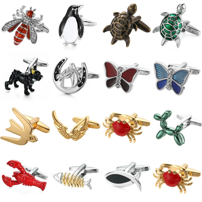Klassische französische Herrenhemden Manschettenknöpfe, niedliche Tiere, Schmetterling, Schildkröte, Hund, Hufeisen, Manschettenknöpfe, Business-Anzug, Accessoires, Schmuck