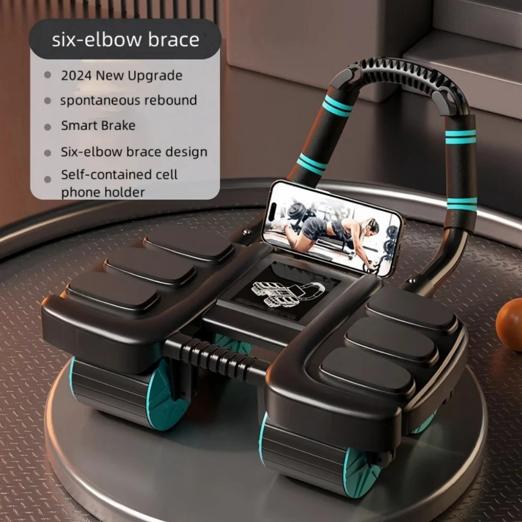 Roulette Abdominale Six Coudes Glissière Roue d'Entraînement Abdominale Rebond Automatique Antidérapant Équipement de Fitness pour la Maison