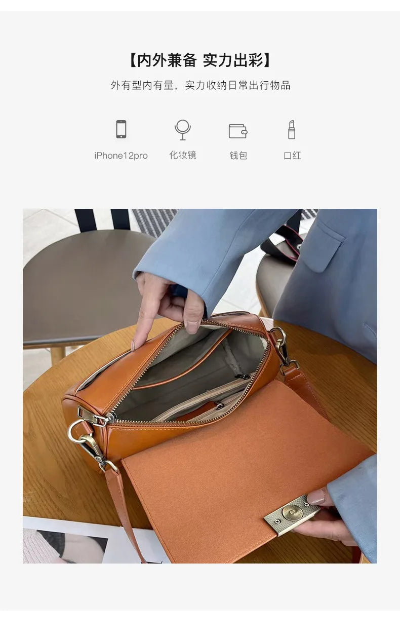 Vielseitige Damen-Umhängetasche aus Rindsleder, Damen-Crossbody-Tasche, Neu 2025, pflanzlich gegerbtes Oberleder, lässige Messenger-Handtasche