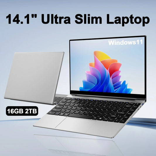 LENO Laptop 14.1" Windows 11 16GB RAM 2TB SSD Intel N3700 Ultra Slim Notebook Gamer 1080P Display Office Study Computer PC