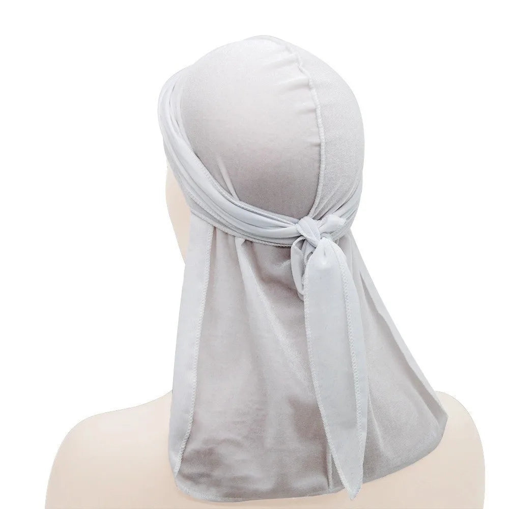 Nouveaux Durags en Velours Casquettes Longue Queue Chapeau Turban Respirant Bandeau Élastique Réglable Accessoires pour Cheveux