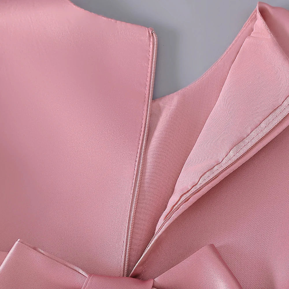 Fluffy Pailletten Brautjungfern Prinzessin Mädchenkleid Elegante Schleife Rosa Hochzeit Abschlussball Abend Kinder Partykleider für Mädchen Geburtstagskostüme