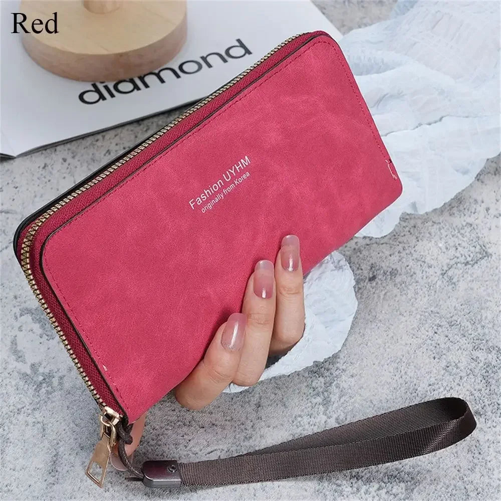Forever Young Geldbörse Damen Lang PU Standard Geldbörsen 2024 Neu Retro Weiblich Glatt Reißverschluss Portemonnaie Damen Handtasche Kartenfächer