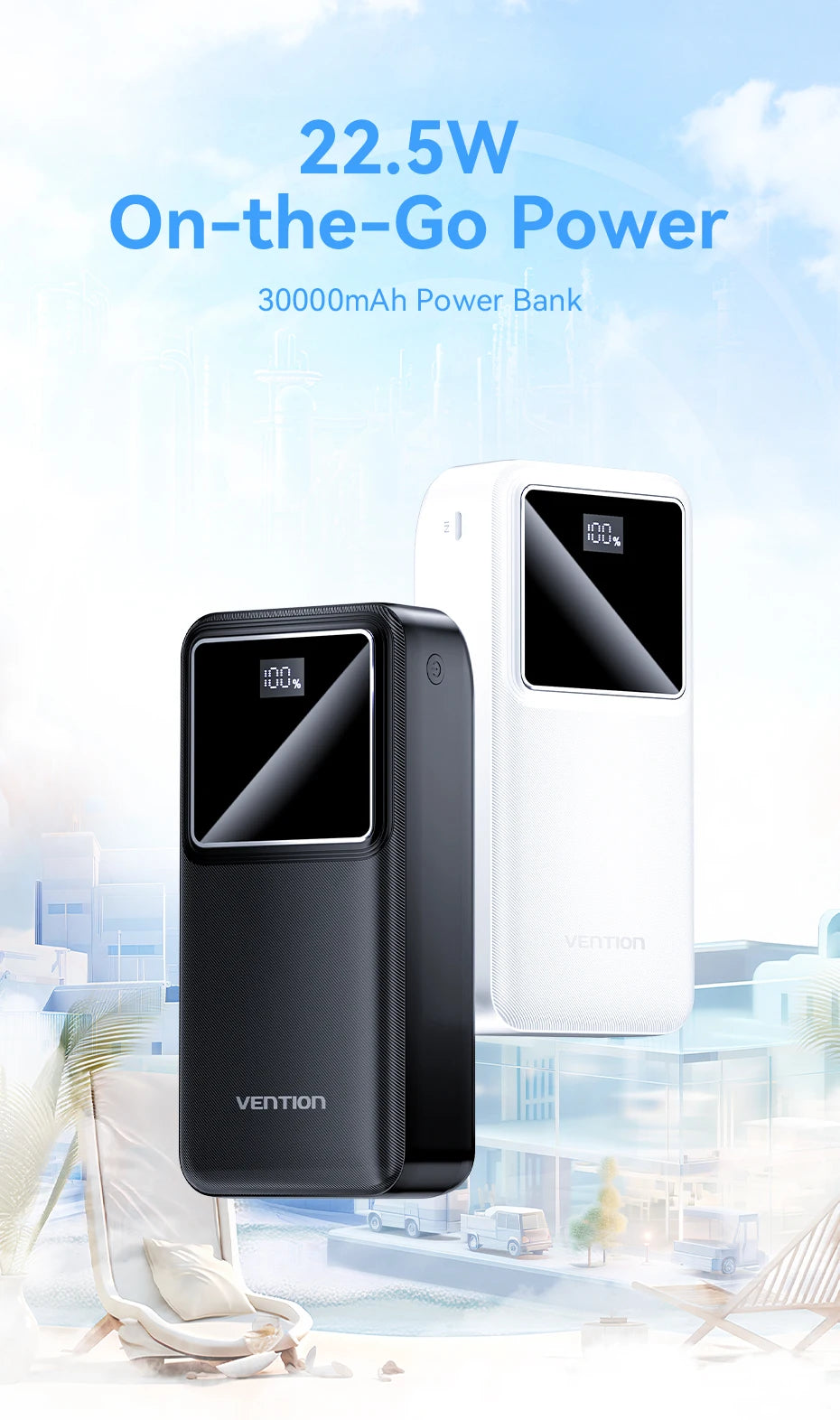 Vention Powerbank 30000mAh PD 22.5W Schnelllade-Powerbank Externe Akku-Ladegerät für Xiaomi Poco iPhone Samsung iPad