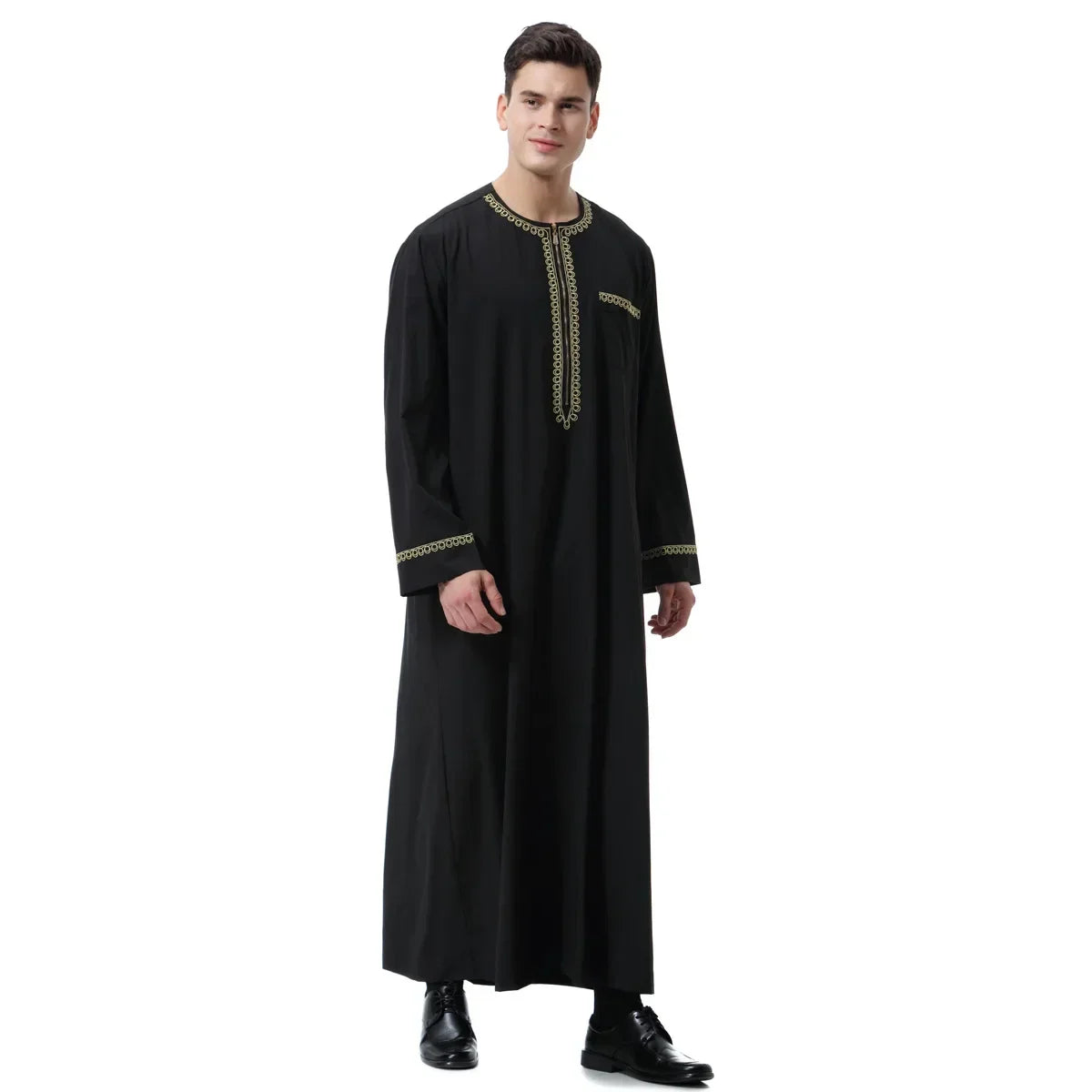 Jubba Thobe Homme Musulman Imprimé Fermeture Éclair Kimono Longue Robe Saoudienne Islamique Musulman Vêtements Abaya Caftan Islam Dubaï Robe Arabe