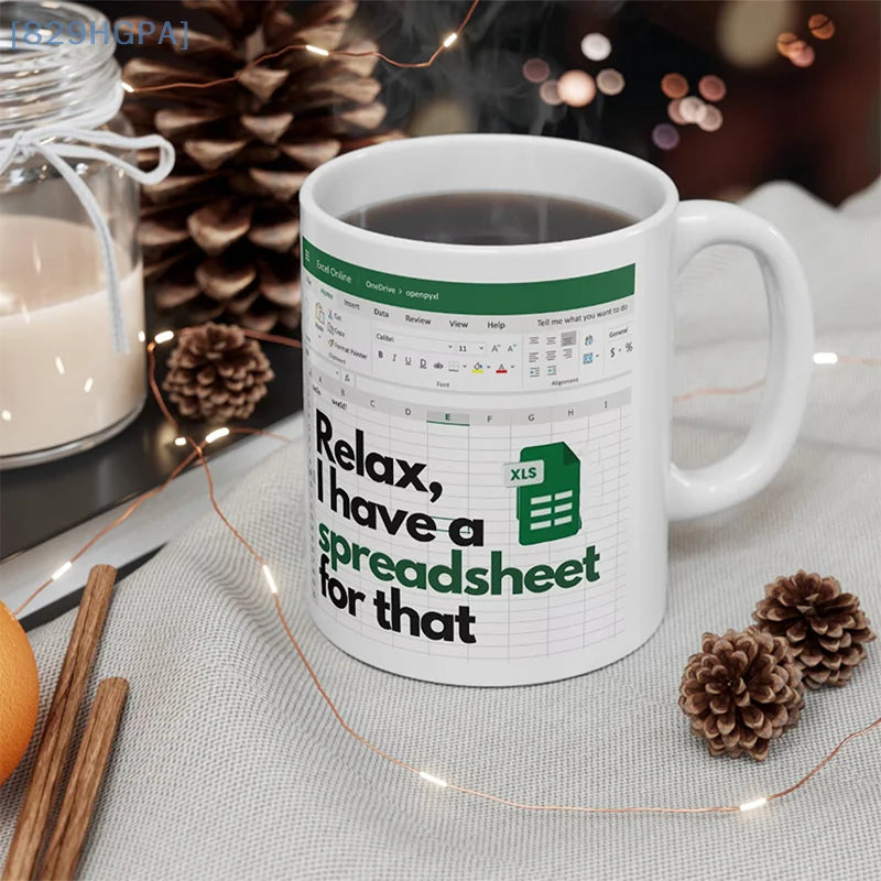 Kreativer tragbarer Excel-Muster-Keramikbecher für Zuhause, Büro, Schreibtisch, Kaffeebecher, Wasserbecher, lustiges Geschenk, 1 Stück
