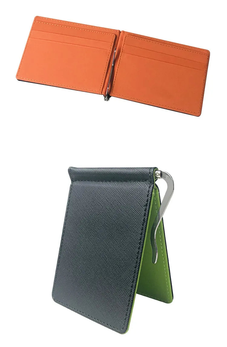 Portefeuille court pour hommes en cuir PU, porte-monnaie, pinces à billets, porte-cartes d'identité et de crédit, pochette fine et solide pour hommes