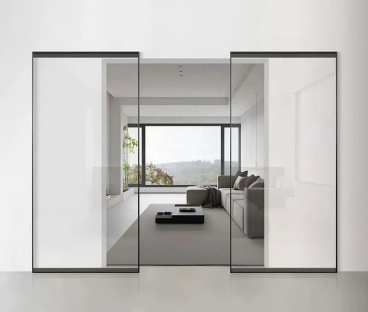 Customized Size Trackless Aluminum Frame Glass Ghost Door Aluminum Alloy Sliding Door Kitchen Bathroom Invisible Partition Door