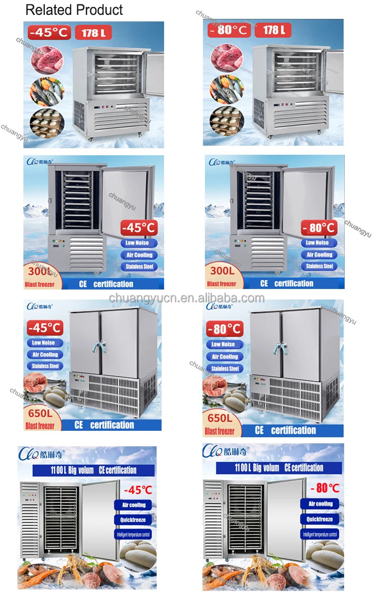 Armoire de congélation rapide 1400L –45°C en acier inoxydable de qualité commerciale pour viande, fruits de mer, boulangerie, personnalisée
