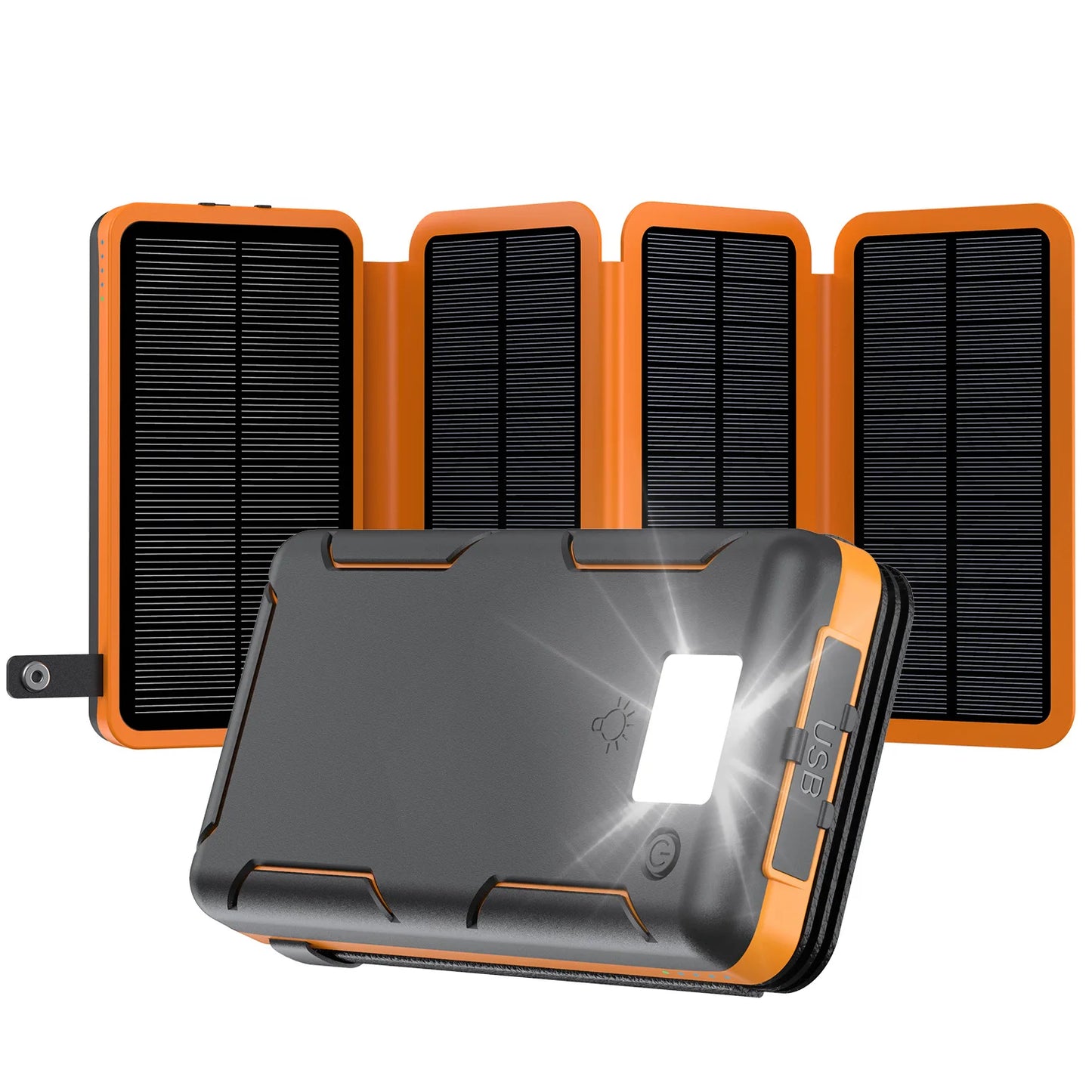 Faltbare Solar Powerbank mit 4 Solarmodulen, 50000mAh Tragbare Solar-Externbatterie Kompatibel mit iOS Android USB-A USB-C