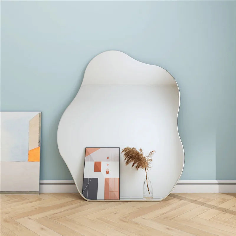 1 miroir en acrylique irrégulier pour salle de bain, 40 cm, incassable, en forme de nuage, autocollant mural, miroir de coiffeuse, chambre à coucher, salon, décoration