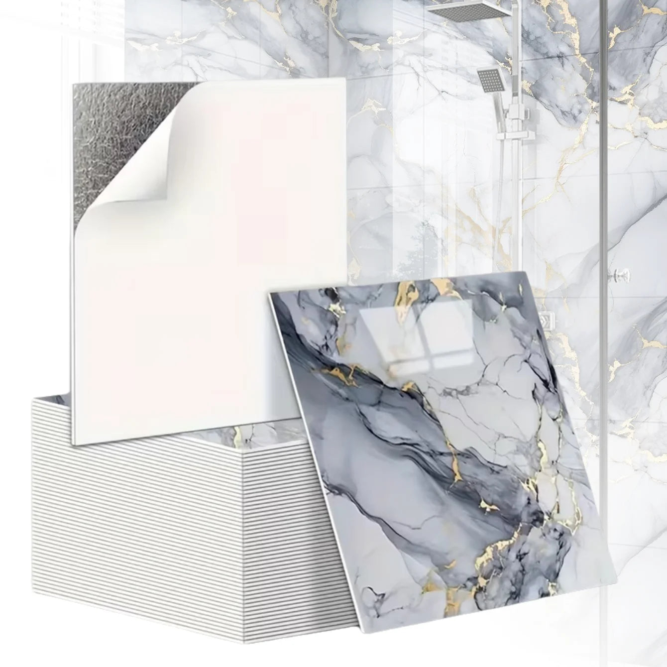 10 autocollants muraux 3D effet marbre imperméables et auto-adhésifs pour salle de bain, cuisine, rénovation de murs et de sols, décoration intérieure