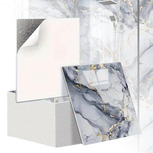 10PCS 3D Marble Effect Tile Stickers Waterproof Self Adhesive Panels for Bathroom Kitchen Wall Floor Renovation Home Decor