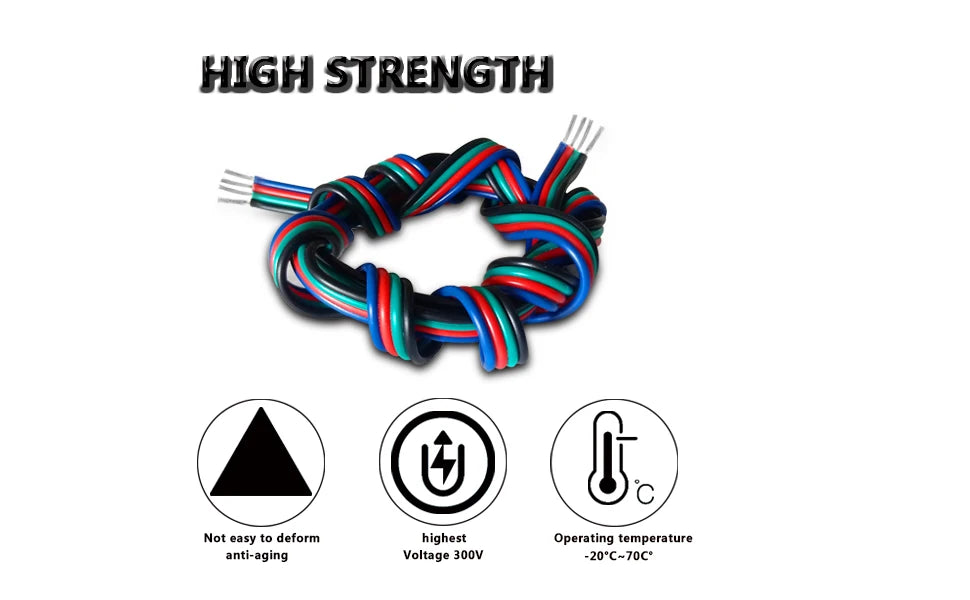 DC 12V 4Pin Extension Power Cable 5m 10m 20m 50m LED Connect Wire Tinned Copper Electrical Cord For SMD2835 5050 LED Strip Light
