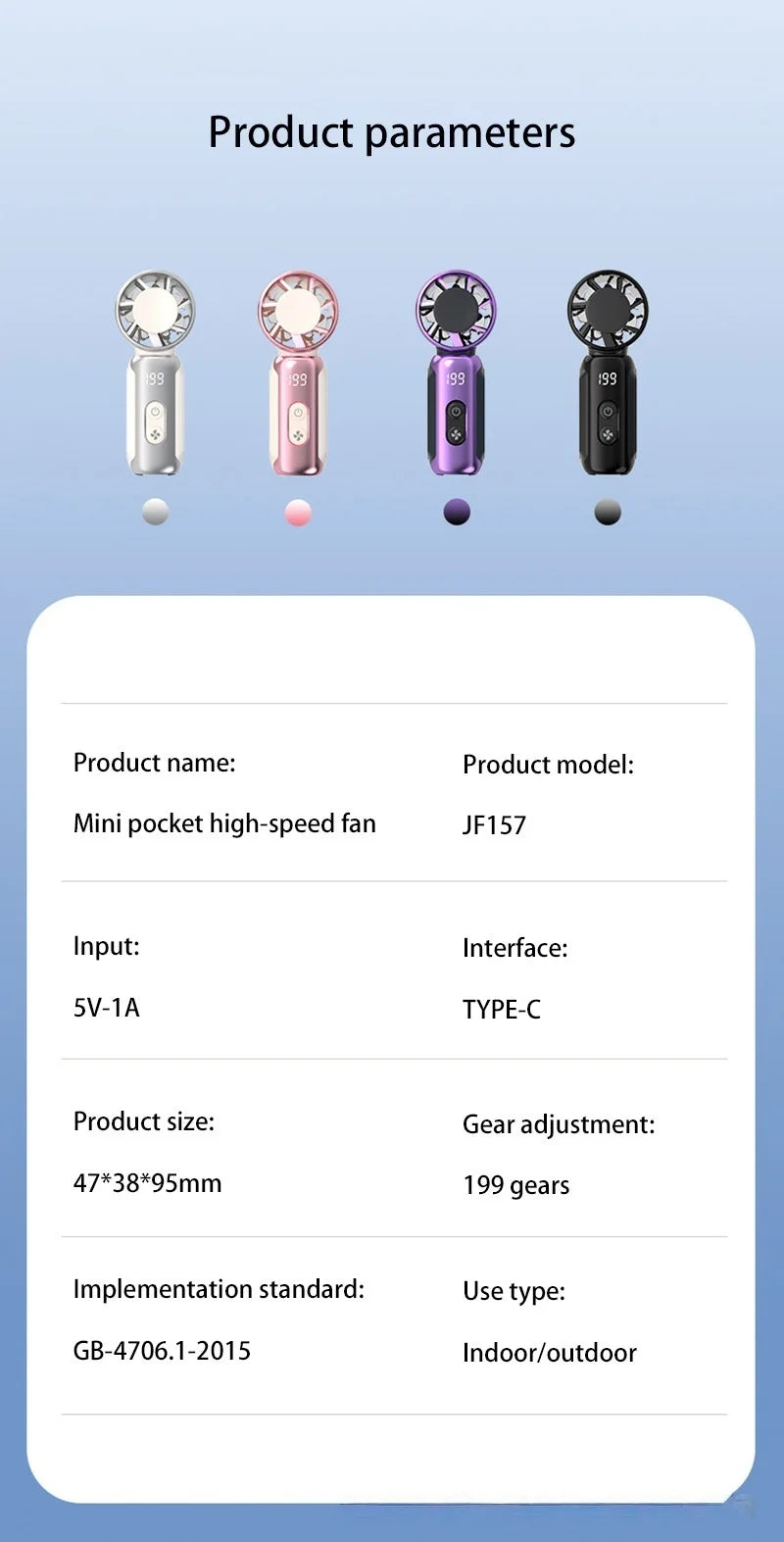 BAOTAI Portable Mini Handheld Turbo Fan LED Display Mini High Speed Handheld Fan, Outdoor Cooling,Desk Fan, Rechargeable Fan