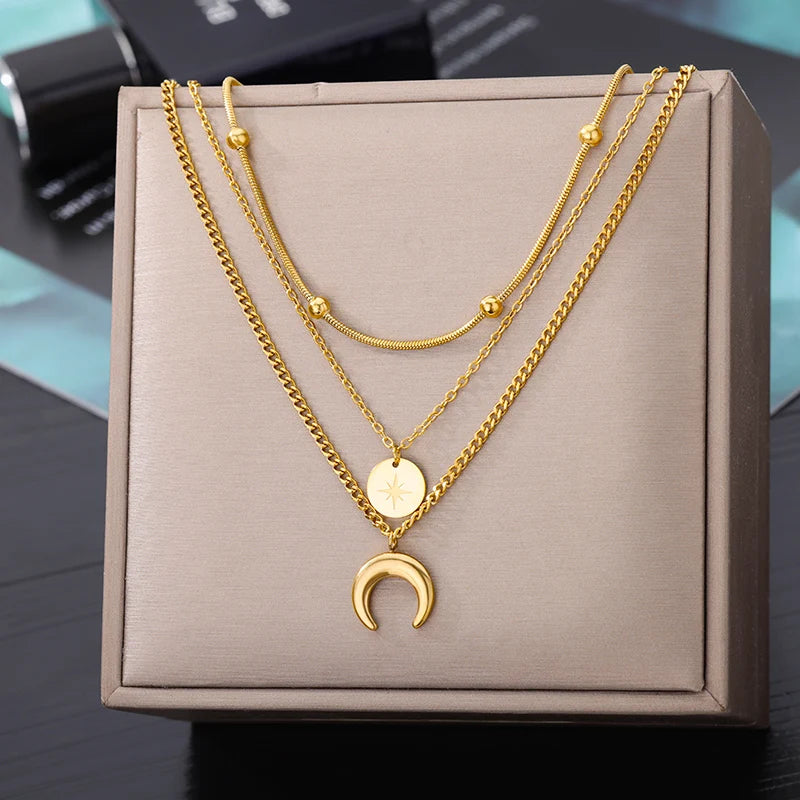 Colliers multicouches en forme de cœur pour femmes, en acier inoxydable, couleur or, pendentif œil maléfique, chaîne ras du cou, bijoux de mariage, cadeau