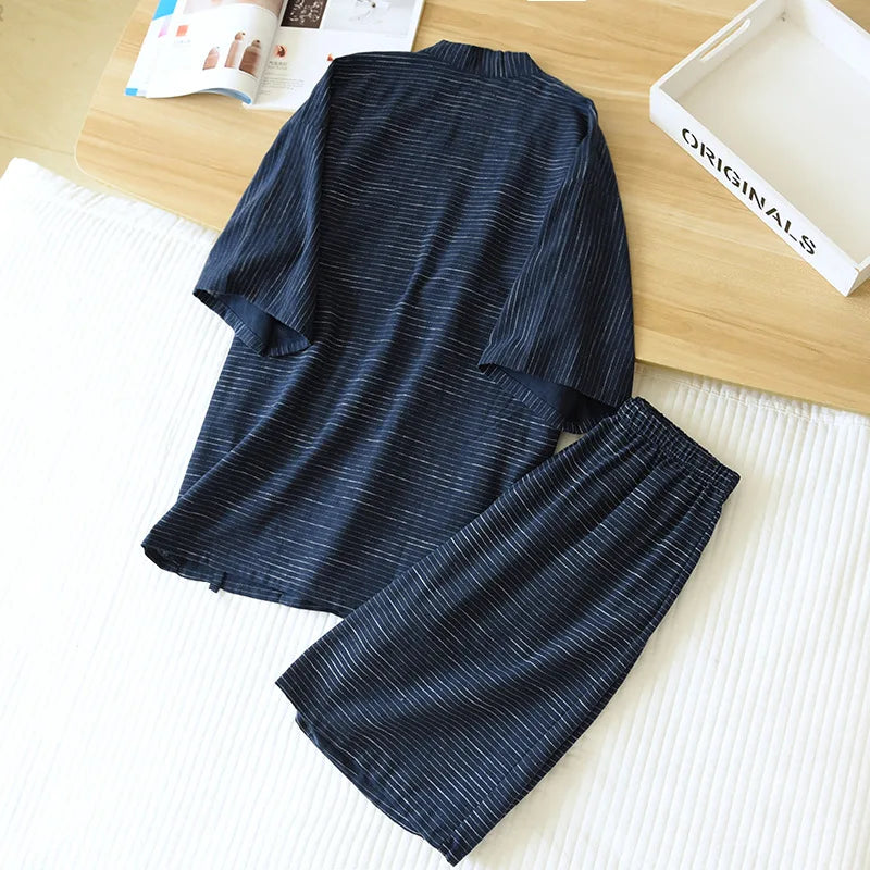 Neuer japanischer Kimono Kurzarm-Shorts-Anzug Herren Pyjama Zweiteiler Sommer Baumwolle Yukata Übergröße Bademantel Nachtwäsche für Herren