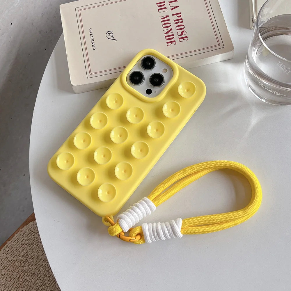 Suction Cup Phone Case For iPhone 16 Pro Max Case iPhone 17 13 11 12 14 15 Pro Max 14 Plus Wrist Strap Bracelet Lanyard Cover