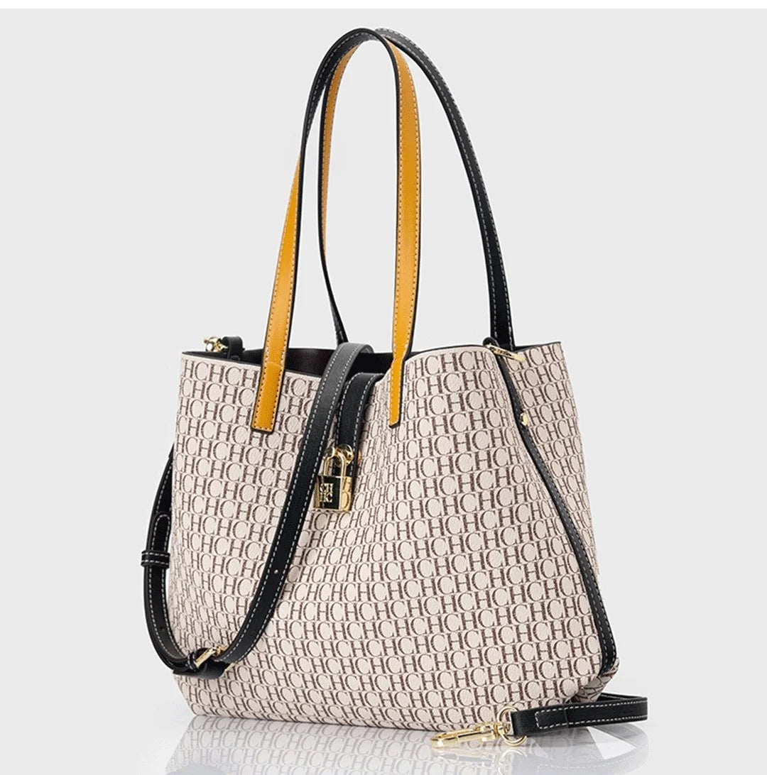 CH Premium Vielseitige Leder Umhängetasche Damen Große Kapazität Alltags Pendler Tasche Buchstabenmuster Design Damen Mode