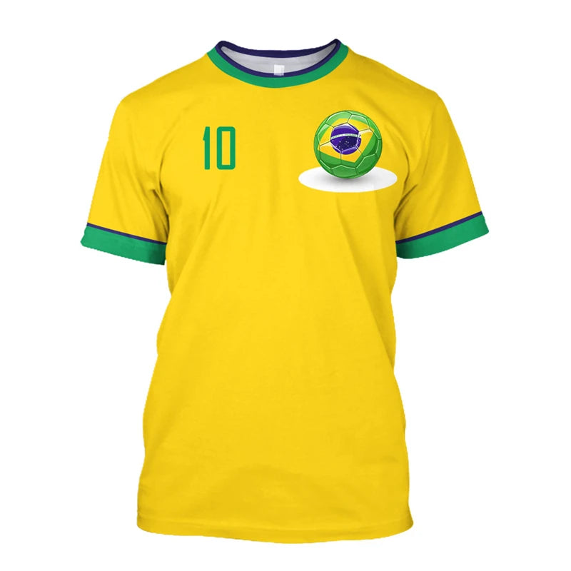 T-shirts de football simples du Brésil, mode estivale, manches courtes, T-shirts imprimés 3D du drapeau brésilien, hauts de sport décontractés, vêtements pour hommes