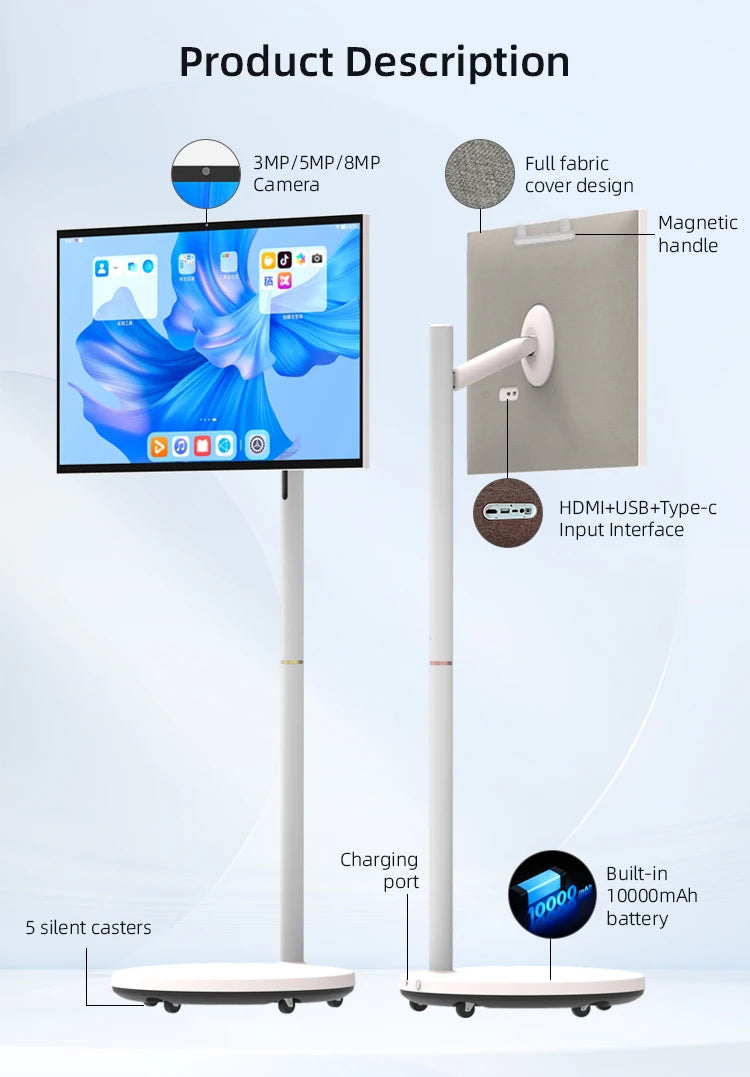 24 27 32 Inch LED White Wireless Smart Portable TV with Android Rechargeable Battery Movable Design