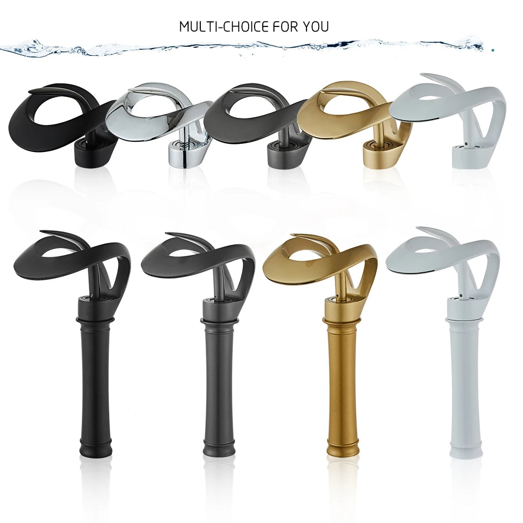 Robinet de lavabo doré/blanc, robinet de salle de bain noir, mitigeur de lavabo créatif en laiton gris, robinet de lavabo cascade chaud et froid