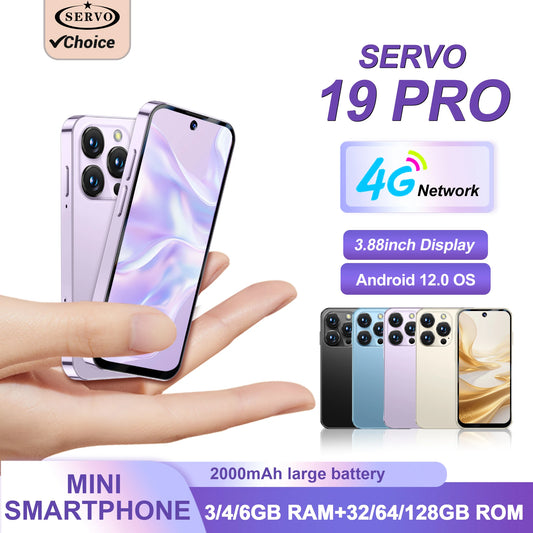 SERVO 19PRO Android Mini Smartphone 4G Cellular 6GB+128GB 3.88" HD Display Face Unlock 2 SIM Small Mobile Phones GPS Play Store