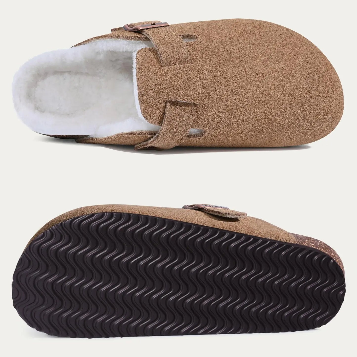 KIDMI Wildleder-Clogs für Damen Herren Pantoletten Korkfußbett Sandalen mit Fußgewölbestütze Modische rutschfeste Outdoor-Strandschuhe Hausschuhe