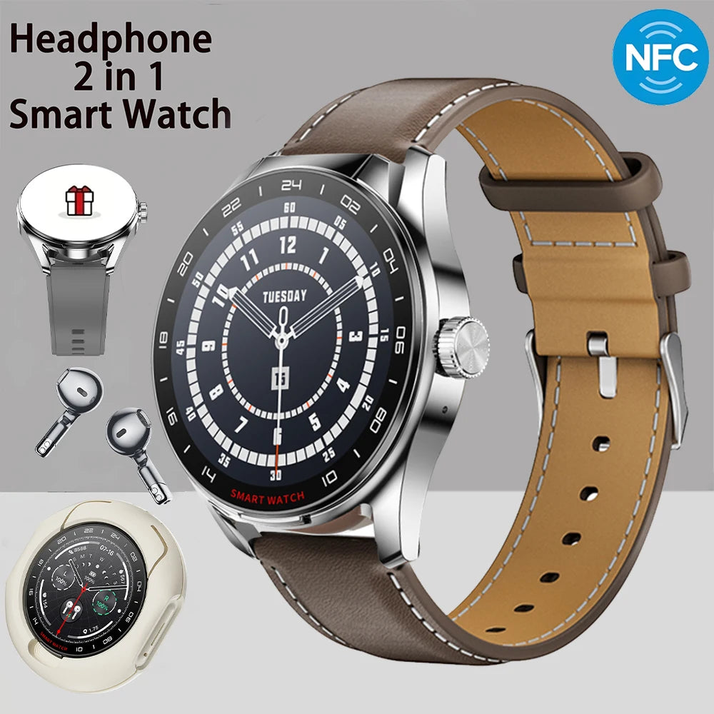 2025 Neue NFC Herren Smartwatch Bluetooth-Anruf Herzfrequenzüberwachung HD Großbildschirm TWS 2-in-1 Sport-Trajektorie Damen Smartwatch
