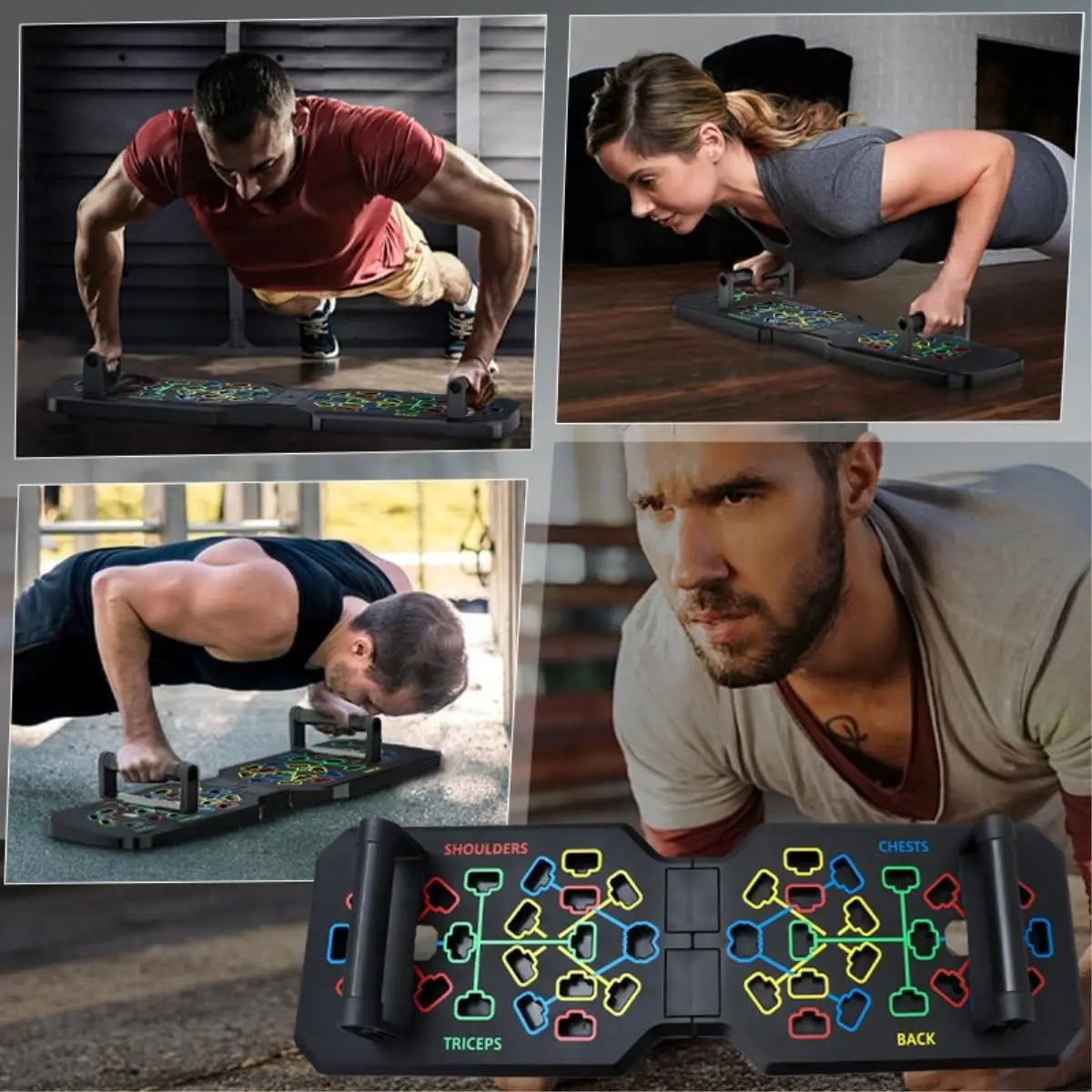 Tragbares multifunktionales Liegestützbrett-Set mit Griffen, faltbares Fitnessgerät für Brust-, Bauch-, Arm- und Rückentraining