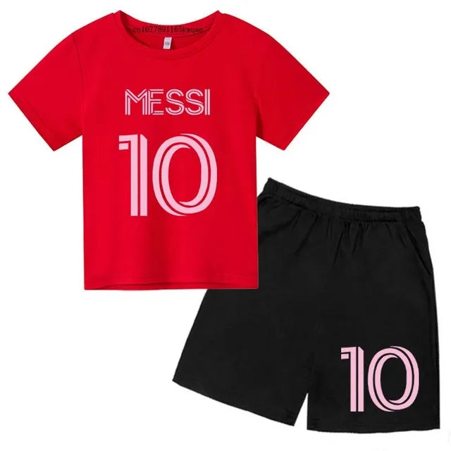 Maillot de football numéro 10 pour Garçons Filles de 3 à 12 ans, Ensemble décontracté T-shirt Manches Courtes + Short, Marque Tendance, Vêtements d'Été de Sport