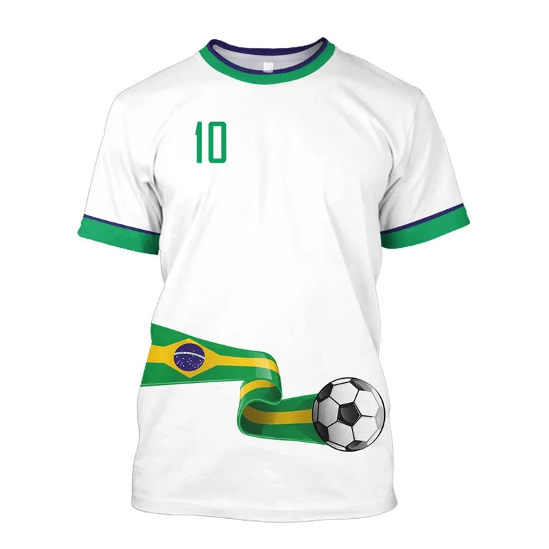 T-shirts de football Brésil Simples Mode d'été Manches courtes T-shirts imprimés drapeau brésilien 3D Hauts de sport décontractés Vêtements pour hommes