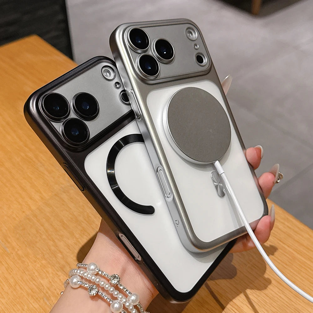 Coque Magnétique Translucide Mate de Luxe pour iPhone 17 Pro Max 17Pro 17 Air Pour Magsafe Recharge Sans Fil Protection Caméra