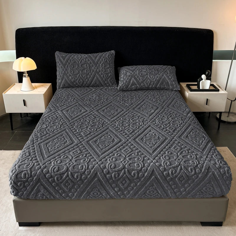 Jacquard Winter Dick Warme Korallen Plüsch Matratzenauflage Hohe Elastizität Rutschfest Atmungsaktiv Geeignet Schlafzimmer Weiches Bettlaken