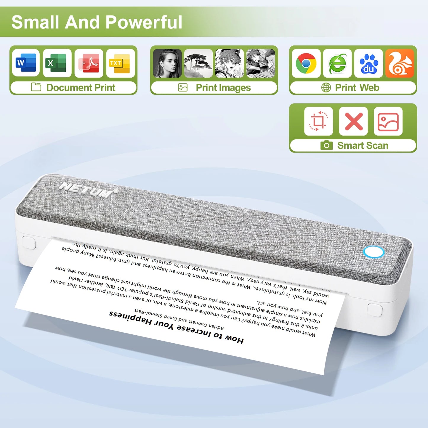 Imprimante thermique rechargeable portable sans encre A4 Bluetooth pour voyages d'affaires 203 DPI