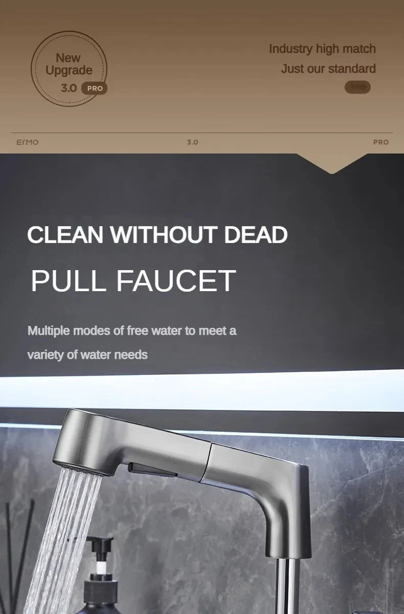Ausziehbare Küchenarmatur 360° drehbarer Badwaschtischmischer Edelstahl Küchenspüle Wasserhahn mit Ausziehspritze