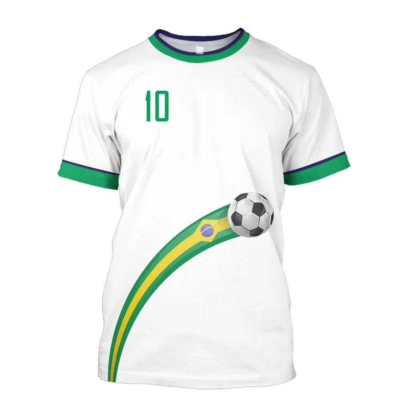 T-shirts de football Brésil Simples Mode d'été Manches courtes T-shirts imprimés drapeau brésilien 3D Hauts de sport décontractés Vêtements pour hommes