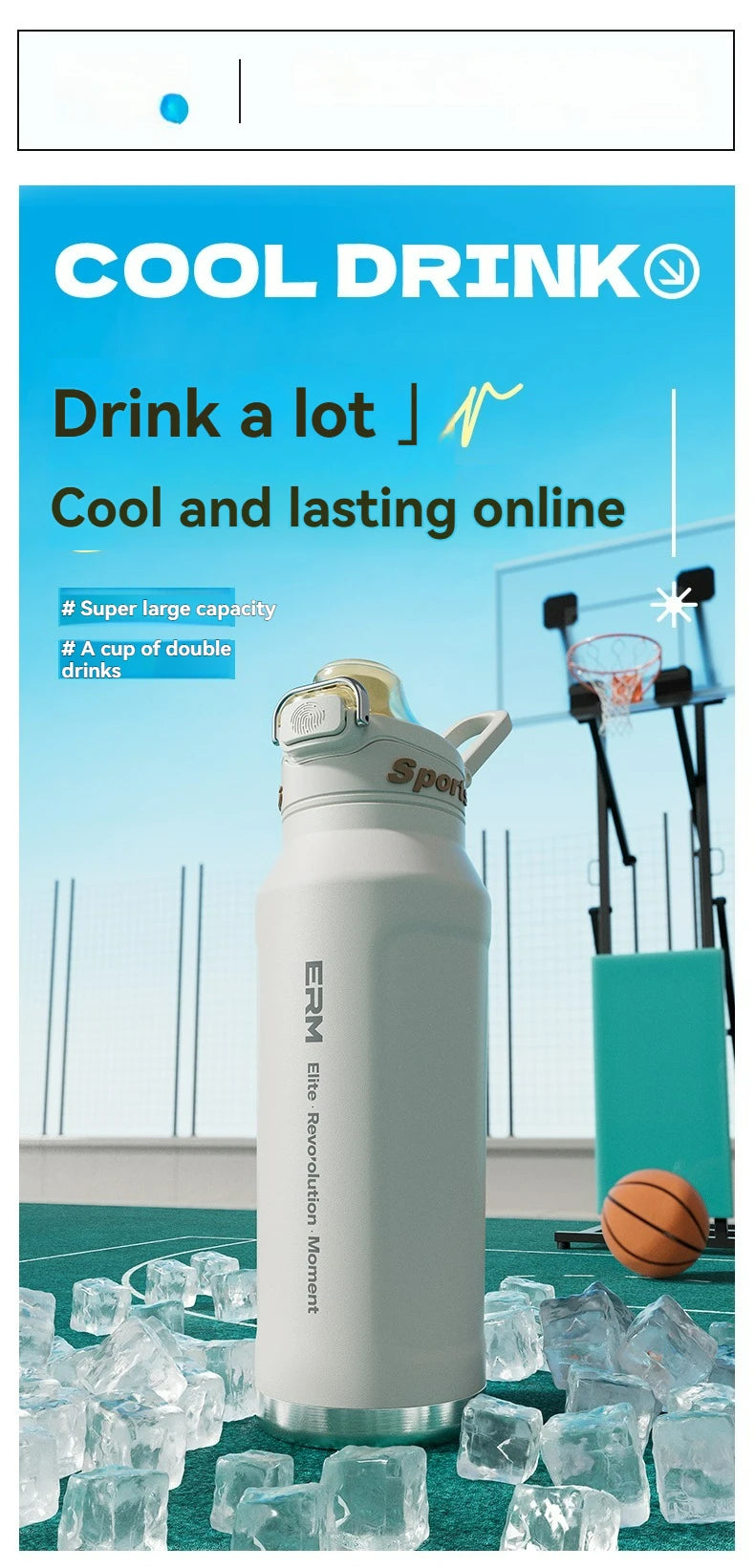 Bouteille d'eau isotherme chaude et froide en acier inoxydable, double paroi portable avec poignée, tasse de sport d'extérieur