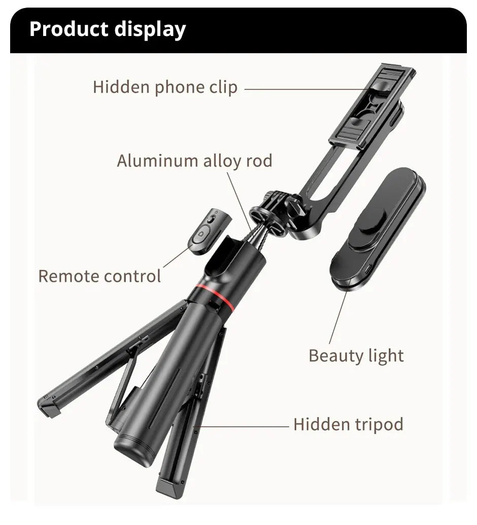 Wireless Bluetooth Selfie Stick Foldable Portable Tripods with Fill Light Shutter Remote Control For Smartphone Video Recording