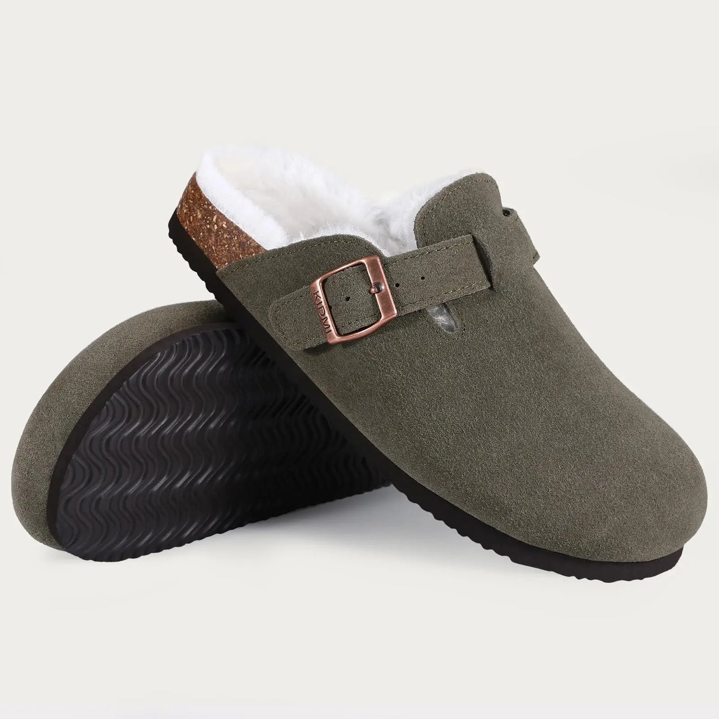 KIDMI Wildleder-Clogs für Damen Herren Pantoletten Korkfußbett Sandalen mit Fußgewölbestütze Modische rutschfeste Outdoor-Strandschuhe Hausschuhe
