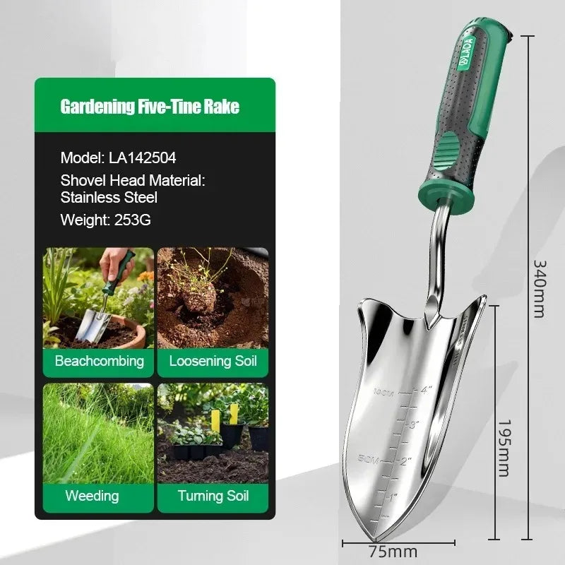 LAOA Multi-Function Garden Tools Collection, Planting Shovel, Soil Rake, Weeding Fork, All-in-One Garden Care Set