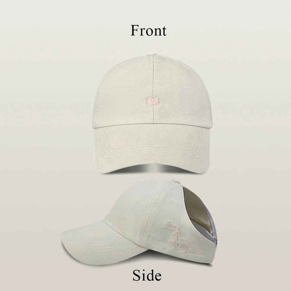 Casquettes de Baseball pour Enfants Garçons Filles Chapeau de Soleil Cœur Creux Amour Chapeaux à Queue de Cheval Haute Casquettes de Baseball Réglables pour Enfants de 4 à 12 Ans