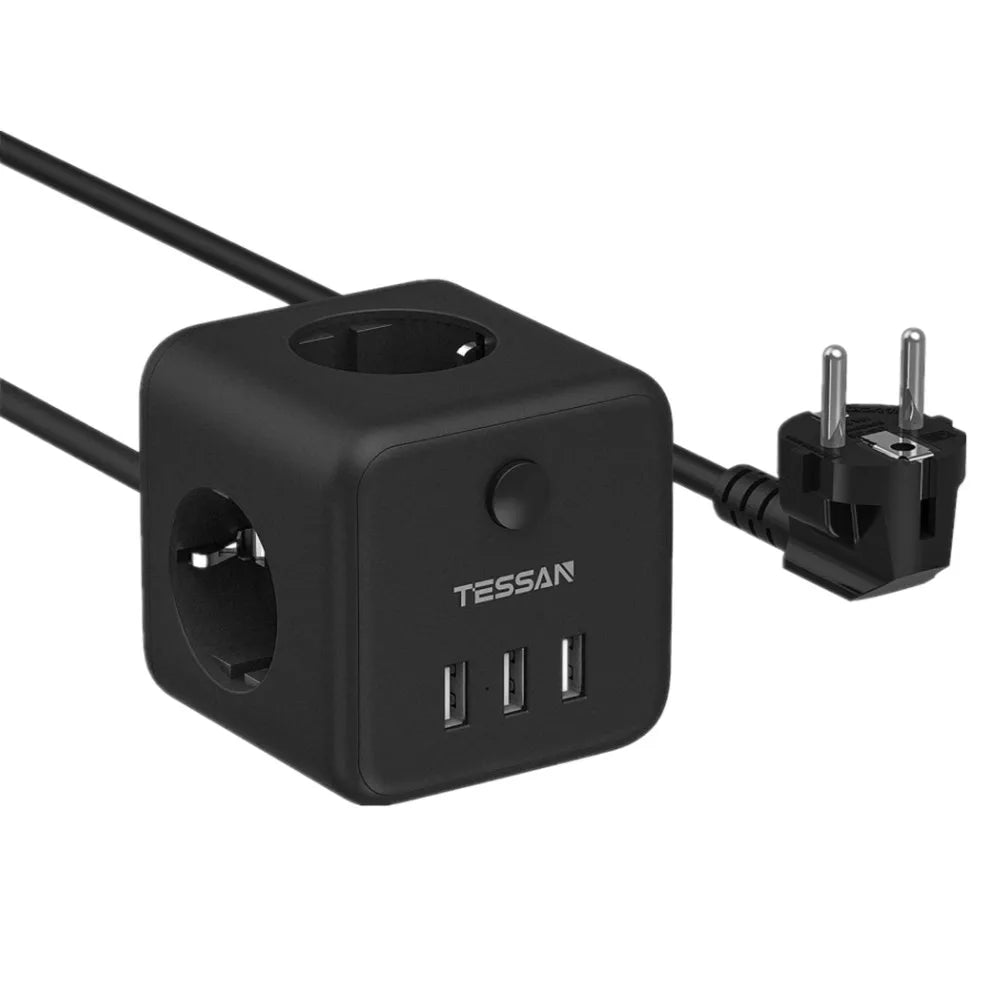 TESSAN Cube Table Power Strip Extender with 3 Outlets 3 USB Ports 1.5M Extension Cord EU KR Plug Tee Socket Adapter with Switch