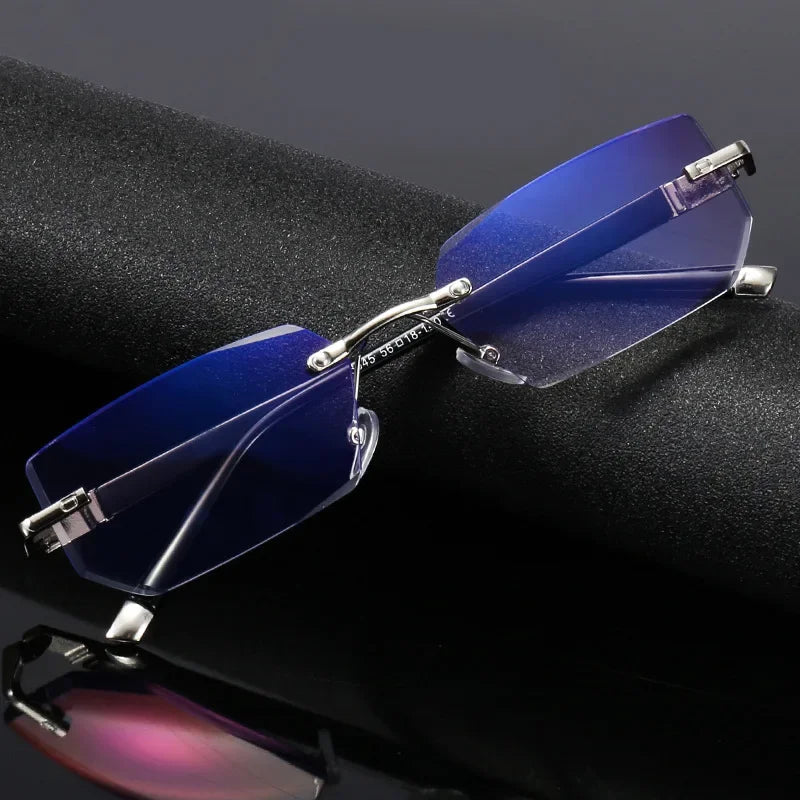 Herren quadratische Lesebrille Business HD-Gläser Randlose Brille Damen Trendige Presbyopie Korrektionsbrille +1.0 bis +4.0
