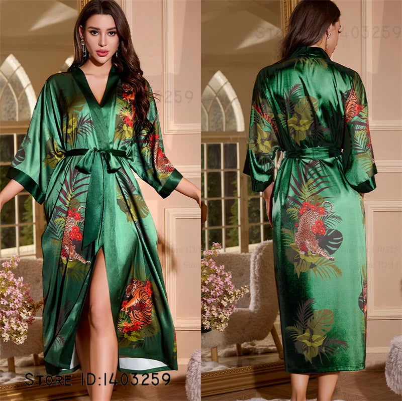 Großer Kimono Bademantel Blütenmuster Langer Morgenmantel Negligé Hauskleidung Frühling Sommer Neue Nachtwäsche Lose Pyjamas