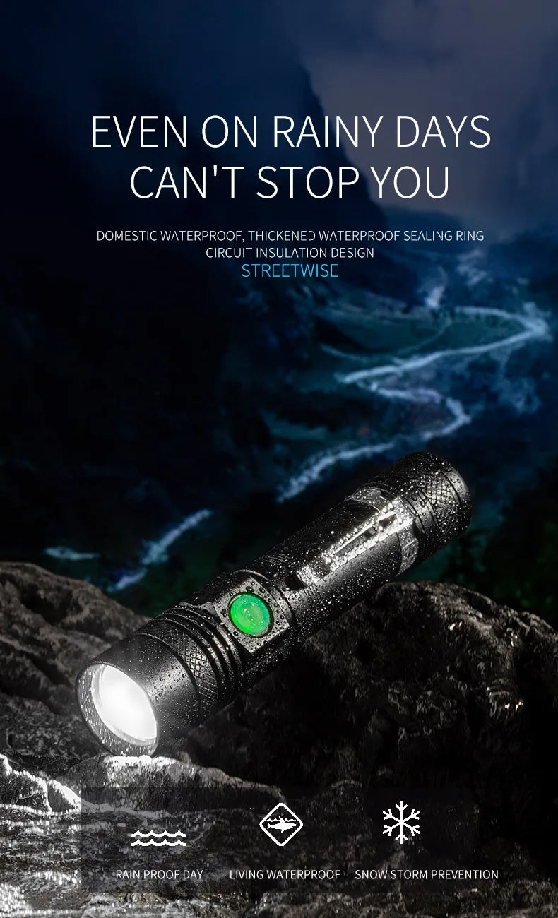Lampe de poche rechargeable ESMARTER U518, outil d'éclairage de nuit pour l'extérieur, équipée d'une batterie au lithium 18650
