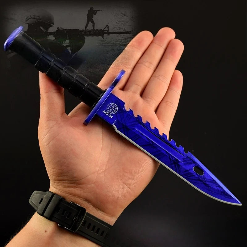 26cm/10.23in M9 Doppler Blue Leather Pendant Game Peripheral  katana knife Metal Weapon Model Cosplay Prop Craft Ornaments Gifts